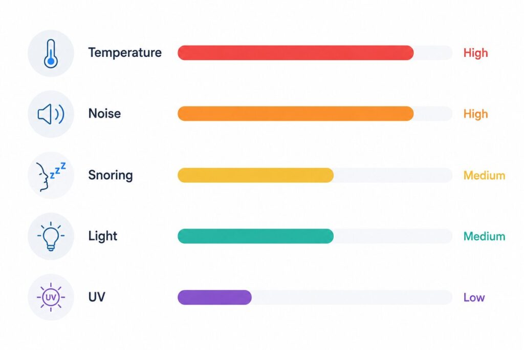 Bar chart comparing environmental sleep tracking features by real world value