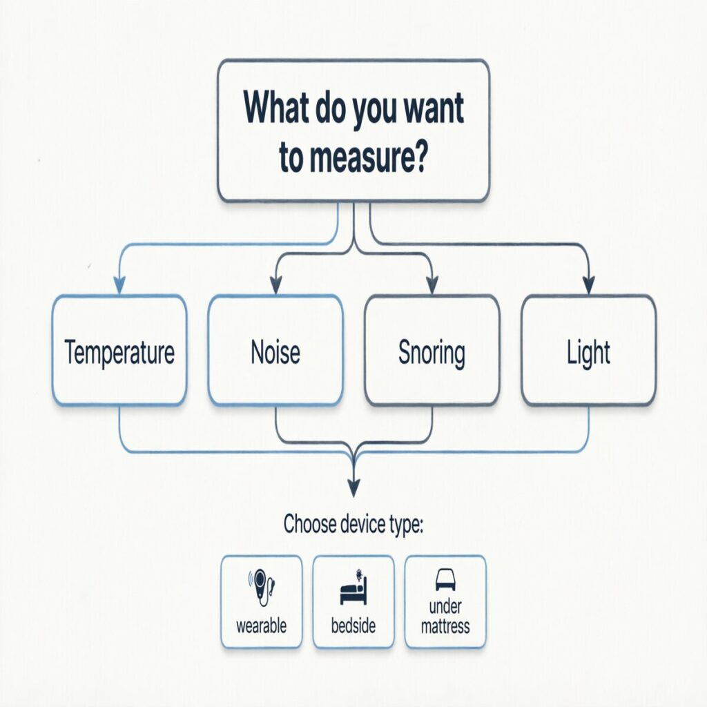 Flowchart showing how to choose a sleep tracker with environmental monitoring