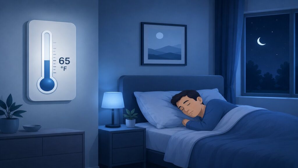 Bedroom temperature around 65 degrees supporting better sleep