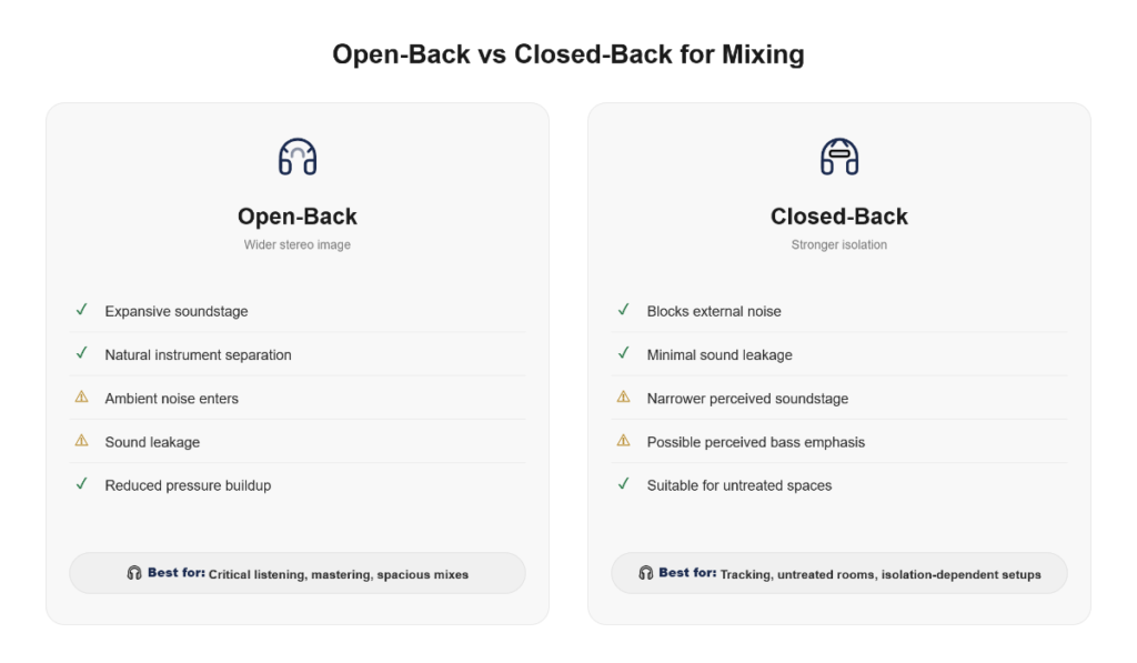 Open-back and closed-back headphones comparison for mixing applications