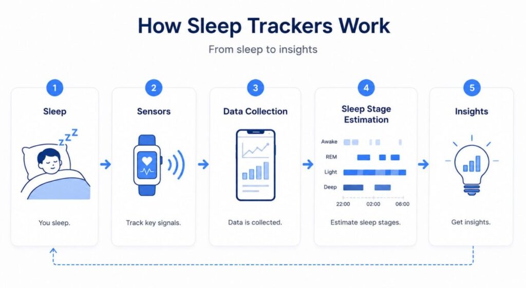diagram showing how sleep trackers analyze sleep data