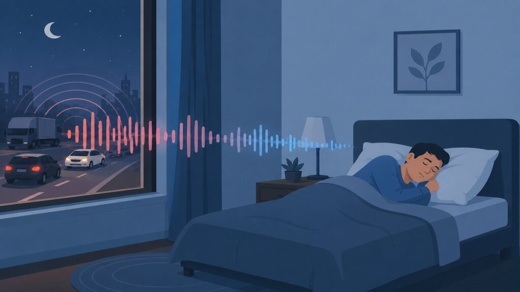 Illustration showing outside traffic noise affecting sleep