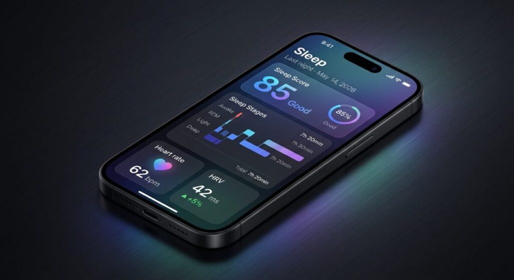 sleep tracker app showing sleep stages and health data