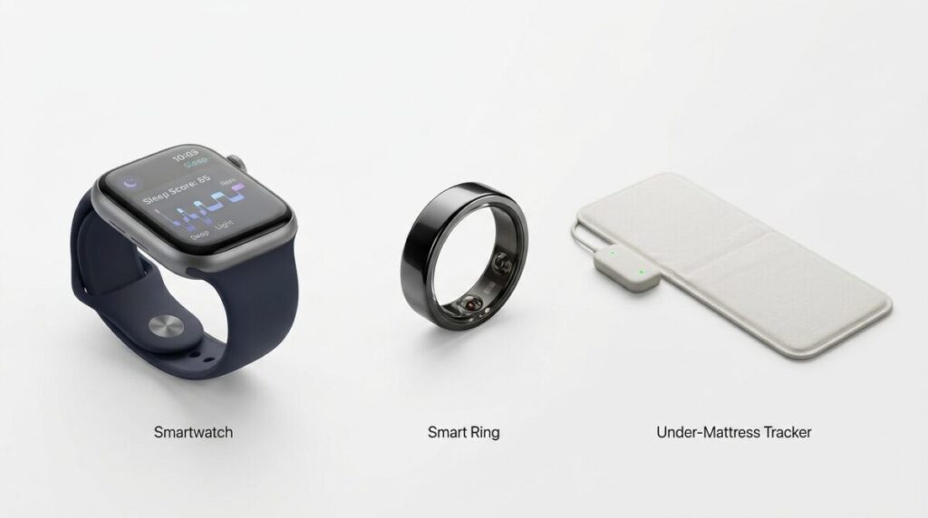 comparison of smartwatch smart ring and under mattress sleep trackers