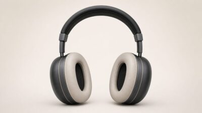 Studio headphones on neutral background for PC, Mac and mobile compatibility guide